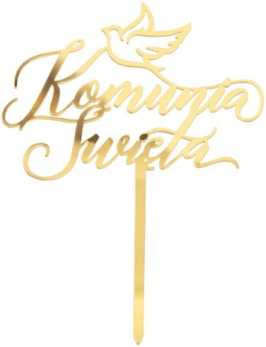 Topper na tort PartyPal Komunia Święta złoty 17,2 cm