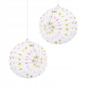 Lampion papierowy w kropki 25cm złoto-różowe 25 cm