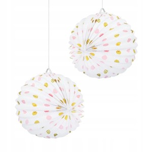 Lampion papierowy w kropki 25cm złoto-różowe 25 cm