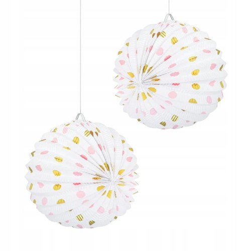Lampion papierowy w kropki 25cm złoto-różowe 25 cm