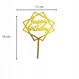 Topper urodzinowy na tort Happy Birthday złoty 11 cm