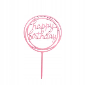 Topper urodzinowy na tort Happy Birthday różowy 10 cm