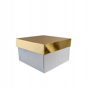 Pudełko białe na tort złote wieko 20x20x15cm